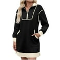 thumbnail image 1 of Womens Fall Long Sleeve Mini Dress Casual Half Zip Cap Sleeve Contrast Loose Sweatshirt Dresses with Pockets, 1 of 5