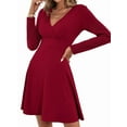 thumbnail image 1 of Womens Fall Long Sleeve Mini Dress Wrap V Neck Flowy Swing A-Line Casual Dressy Business Work Dresses Wine Red XXL, 1 of 8