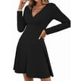 thumbnail image 1 of Womens Fall Long Sleeve Mini Dress Wrap V Neck Flowy Swing A-Line Casual Dressy Business Work Dresses, 1 of 6