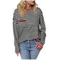 thumbnail image 1 of Womens Fall Long Sleeve Pullover Tops Striped Color Block Crew Neck T Shirts Casual Loose Fit 2025 Trendy Top, 1 of 5