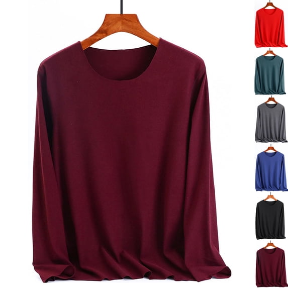 Womens Fall Long Sleeve Solid Color Shirts Basic Apparel Shirts Trendy Round Neck Tshirt for Women Lightweight Lounge Athletic Thermals Top Base Layer Women Cold Weather Household Clothes