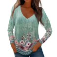 Womens Fall Long Sleeve Tops 2024 Trendy Floral Print Shirts VNeck