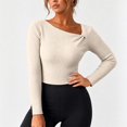 thumbnail image 1 of Womens Fall Long Sleeve Tops Asymmetrical Y2K Slim Fit Cropped Pullover Casual Basic Ribbed Knit Tops Going Out Fall Winter Outfits, 1 of 5