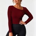 thumbnail image 1 of Womens Fall Long Sleeve Tops Asymmetrical Y2K Slim Fit Cropped Pullover Casual Basic Ribbed Knit Tops Going Out Fall Winter Outfits, 1 of 5