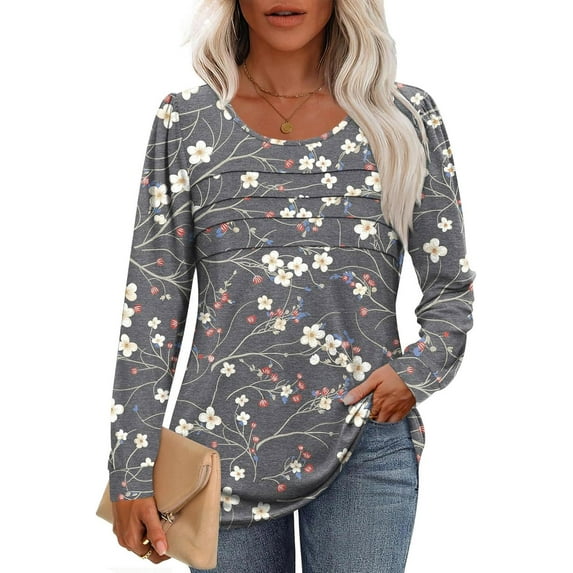 Womens Fall Long Sleeve Tunic Tops Basic Pullover Dressy Casual Shirts Fashion Pleated Business Blouses