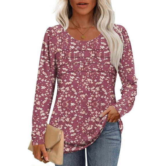 Womens Fall Long Sleeve Tunic Tops Basic Pullover Dressy Casual Shirts Fashion Pleated Business Blouses