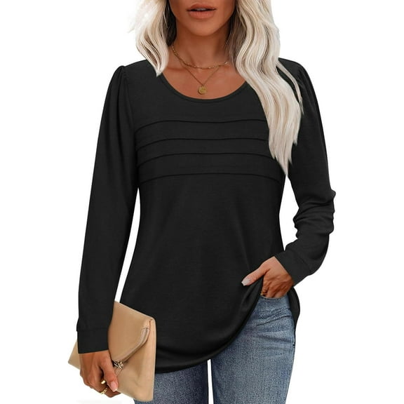 Womens Fall Long Sleeve Tunic Tops Basic Pullover Dressy Casual Shirts Fashion Pleated Business Blouses