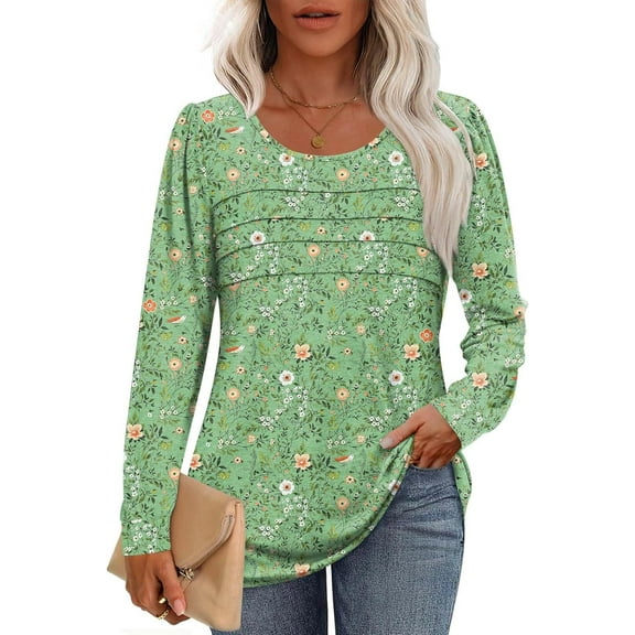 Womens Fall Long Sleeve Tunic Tops Basic Pullover Dressy Casual Shirts Fashion Pleated Business Blouses