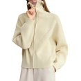 thumbnail image 1 of Womens Fall Long Sleeve Zip Up Cardigan Sweaters Casual Loose Collared Ribbed Knit Tops Jackets Rice One Size, 1 of 7