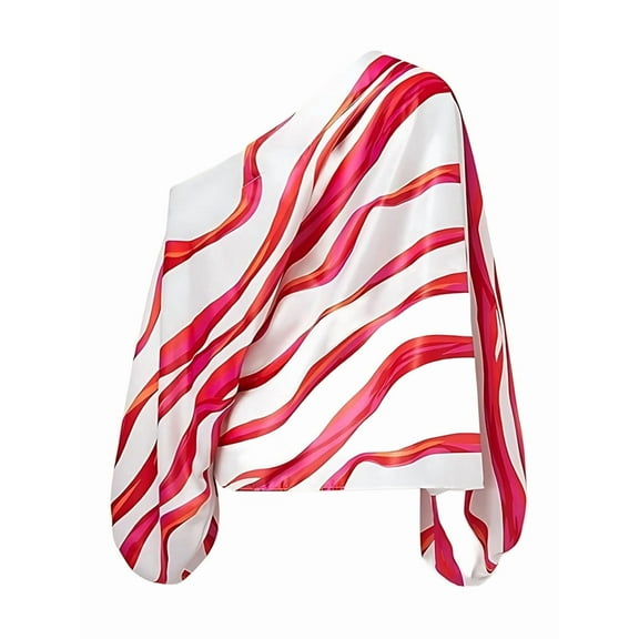 Womens Fall Loose 2 Piece Outfits Off Shoulder Printed Long Sleeve Casual Going Out Wide Leg Pants Set Rose Red M