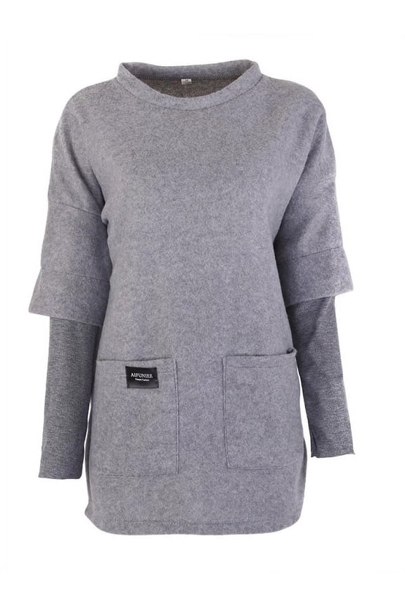 Womens Fall Mid-Length Long Sleeve Loose Casual Pullover Tunic Tops