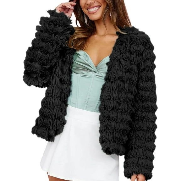 Womens Fall Open Front Cardigan Faux Fur Coat Vintage Parka Jacket Warm Coat Tops