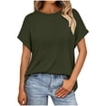 thumbnail image 1 of Womens Fall Outfits Basicloose Fit Crewneck Short Sleeve Solid Color Womens Fall Clothes,Green,2XL, 1 of 7