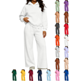 thumbnail image 1 of Womens Fall Outfits Nelozsy Fashion Woman Hooded Solid Long Sleeve Blouse Long Pants Elastic Waist Sets White M, 1 of 9