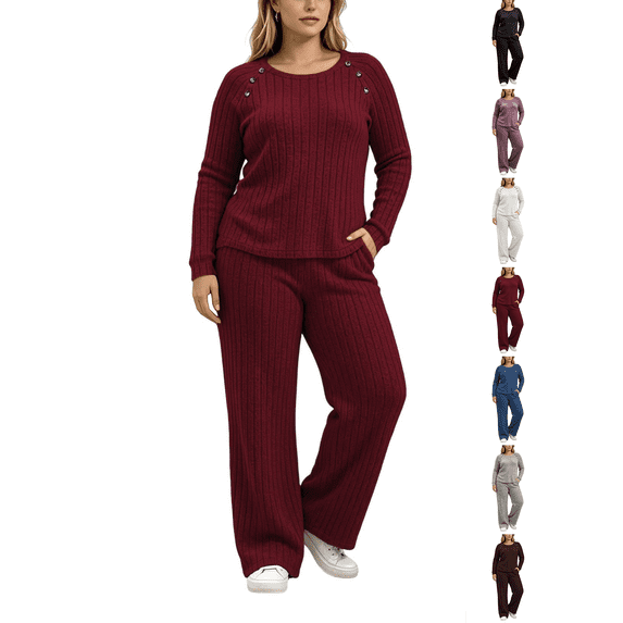 Womens Fall Outfits Nelozsy Women's Ribbed Knit 2 Piece Loungewear Set ...