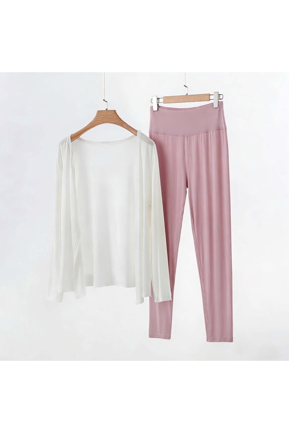 Womens Fall Outfits New Women Long Sleeve Sleepwear Set Casual Loose Open Front Cardigans High Waisted Pants Lightweight Loungewear White L