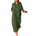 thumbnail image 1 of Womens Fall Outfits New Women's Two Piece Cotton Linen Outfits Button Tops Wide Leg Pants Lounge Sets Summer Outfits Matching Sets Army Green 3XL, 1 of 8