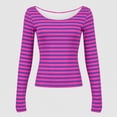 thumbnail image 1 of Womens Fall Outfits Women's T-Shirts Women's Striped Off Shoulder Long Sleeve Crop Top Slim Fit Tee for Casual Everyday Wear M, 1 of 3