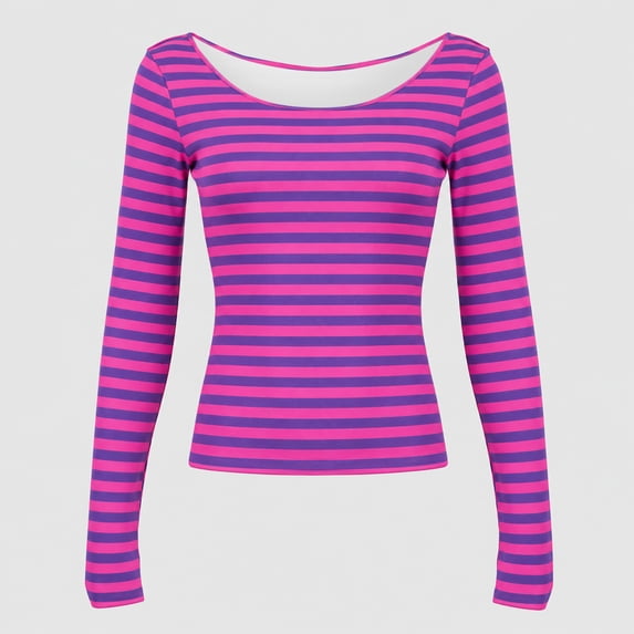 Womens Fall Outfits Women's T-Shirts Women's Striped Off Shoulder Long Sleeve Crop Top Slim Fit Tee for Casual Everyday Wear M