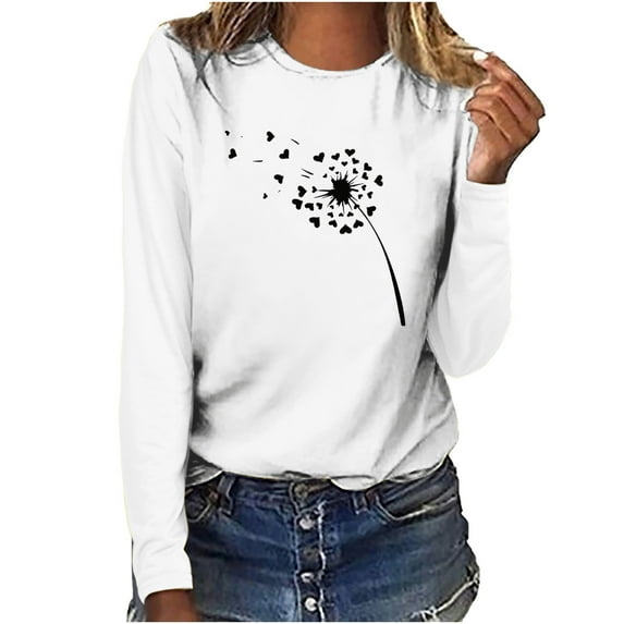 Womens Fall Plus Size Pullover Tops Long Sleeve Crewneck Dressy Casual Loose Tunic Blouses Printed Comfy Tshirts