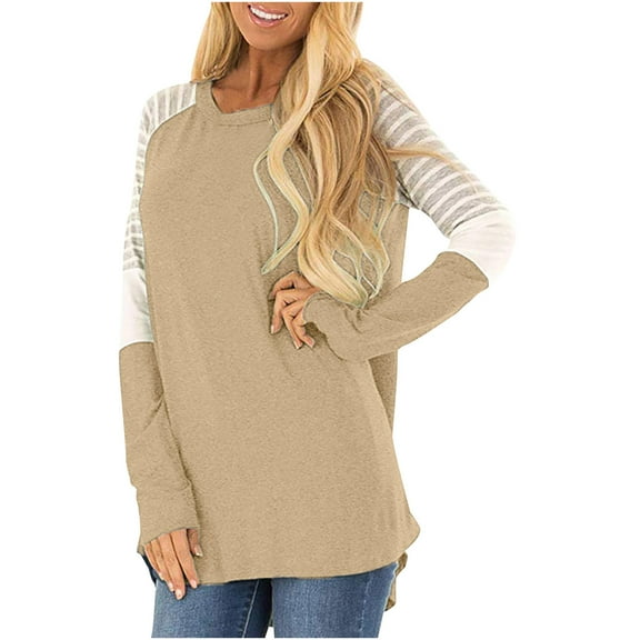 Womens Fall Raglan Tunic T-Shirts Trendy Striped Long Sleeve Crew Neck Casual Loose Fit Pullover Tops Blouse