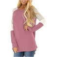 thumbnail image 1 of Womens Fall Raglan Tunic T-Shirts Trendy Striped Long Sleeve Crew Neck Casual Loose Fit Pullover Tops Blouse, 1 of 5