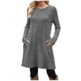thumbnail image 1 of Womens Fall Ribbed Knit Dress Long Sleeve Crew Neck Mini Dress Soft Flowy A Line Swing Dresses with Pocket Casual Trendy Sweater Dress, 1 of 5