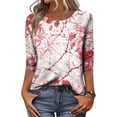 thumbnail image 1 of Womens Fall Shirts Halloween Crew Neck 3/4 Length Sleeve Pumpkin T-Shirts Thanksgiving Graphic Tee Tops, 1 of 7