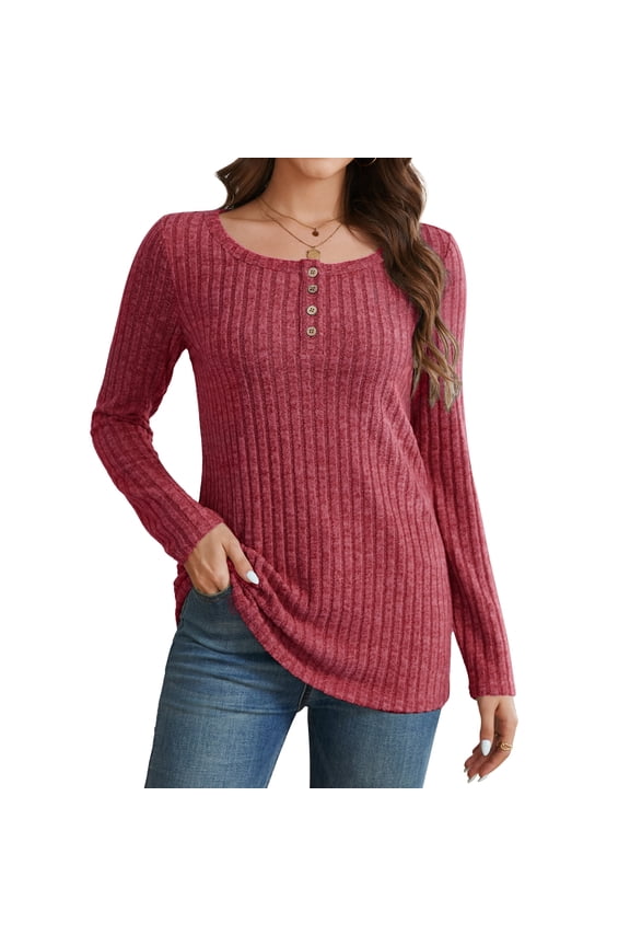 Long Sleeve Shirts for Women Casual Tunic Tops Fall Dressy Blouses Lightweight Pullover Christmas Red Clothes