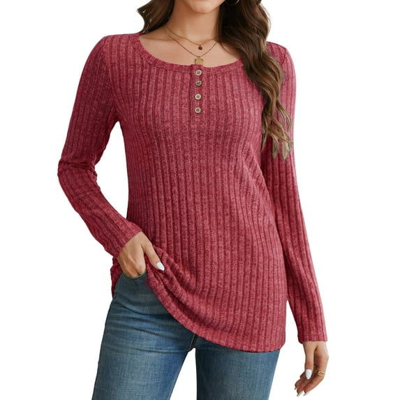Womens Fall Sweaters Long Sleeve Pullover Casual V-Neck Knit Sweater Red
