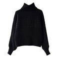 thumbnail image 1 of Womens Fall Solid Turtleneck High Neck Long Sleeve Sweaters Black XXXL, 1 of 3