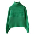 thumbnail image 1 of Womens Fall Solid Turtleneck High Neck Long Sleeve Sweaters Green XL, 1 of 3
