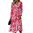 thumbnail image 1 of Womens Fall Spring Long Sleeve Midi Dress Floral Long Sleeve V Neck Dresses Long Loose Casual Floral Dresses, 1 of 5