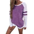 thumbnail image 1 of Womens Fall Striped Long Sleeve Blouses Pullover Baseball Top Round Neck Casual Loose Raglan Shirts, 1 of 9