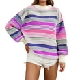thumbnail image 1 of Womens Fall Sweater Long Sleeve Tops Striped Color Block Sweater Tops Crew Neck Casual Loose Knit Pullover Baggy Y2K Clothes (Pink,X-Large), 1 of 7