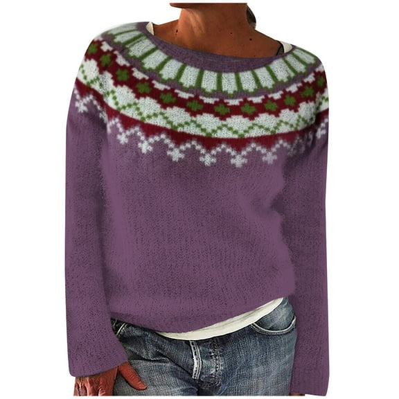 Womens Fall Sweaters Classic Knitted Sweaters Fall Winter Casual Loose Long Sleeve Pullover Tops Knitted Sweater Light Purple S