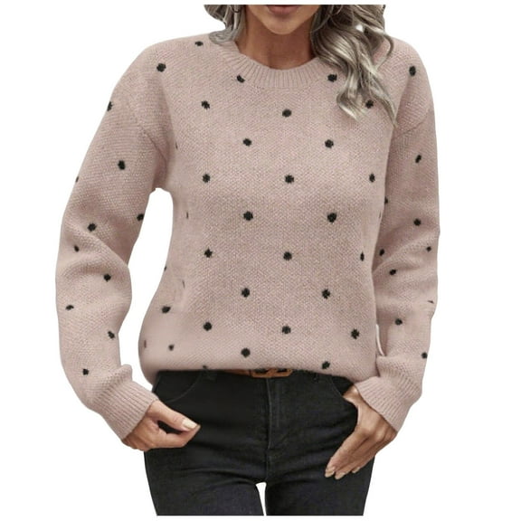 Womens Fall Sweaters Long Sleeve Crew Neck Classic Pullover Sweaters Loose Dressy Casual Basic Tops Polka Dot print Fashion Clothes