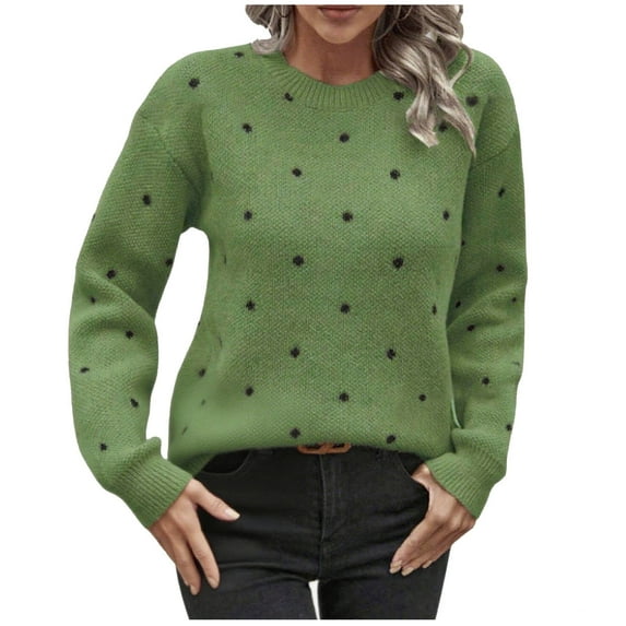 Womens Fall Sweaters Long Sleeve Crew Neck Classic Pullover Sweaters Loose Dressy Casual Basic Tops Polka Dot print Fashion Clothes