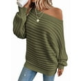 thumbnail image 1 of Womens Fall Sweaters Off the Shoulder Batwing Sleeve Textured Knit Tops Oversized One Shoulder Sweater  Green XL, 1 of 8