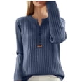 thumbnail image 1 of Womens Fall Sweaters Solid V Neck Pullover Sweaters Winter Loose Long Sleeve Knitwear Tops Sweaters Dark Blue M, 1 of 4