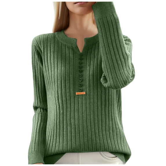 Womens Fall Sweaters Solid V Neck Pullover Sweaters Winter Loose Long Sleeve Knitwear Tops Sweaters Green S