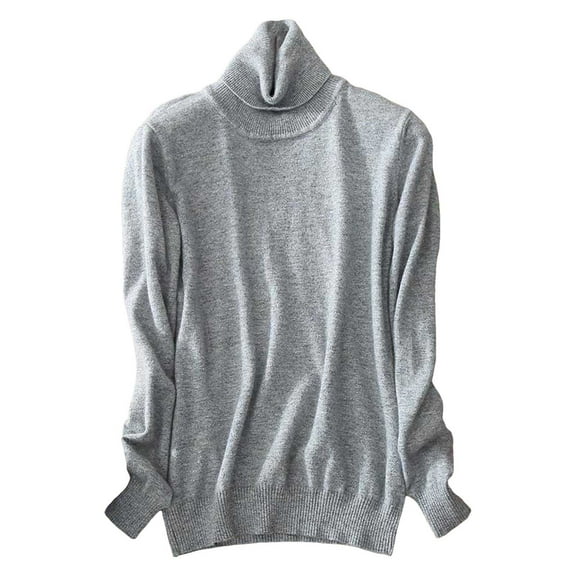 Womens Fall Sweaters Turtleneck Knit Sweaters Solid Long Sleeve Base Shirts Top Sweater Grey M