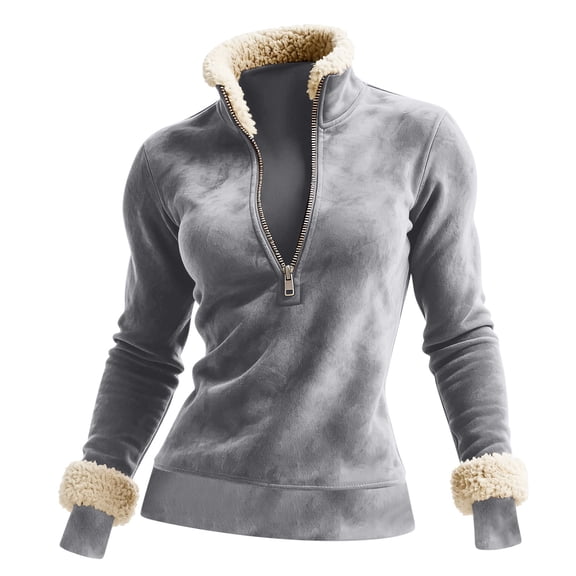 Womens Fall Sweatshirt Fleece Winter Warm Pullover Quarter Zipper Fashion Long Sleeve Shirts Clothes
