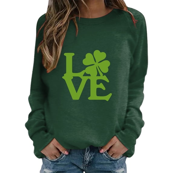 Womens Fall Sweatshirts Crew Neck Loose Fit Long Sleeve Womens Warm Clothing,Green,L
