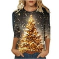 thumbnail image 1 of Womens Fall Sweatshirts Fashion 3/4 Sleeve Christmas Themed Petite Tops for Women,Gold,XL, 1 of 5