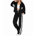 thumbnail image 1 of Womens Fall Sweatsuit 2 Peice Outfits Zip Up Striped Y2K Jacket Wide Leg Pants Matching Tracksuit Set Black M, 1 of 8