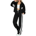 thumbnail image 1 of Womens Fall Sweatsuit 2 Peice Outfits Zip Up Striped Y2K Jacket Wide Leg Pants Matching Tracksuit Set Black S, 1 of 8