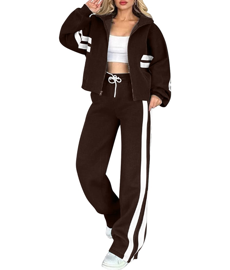 Womens Fall Sweatsuit 2 Peice Outfits Zip Up Striped Y2K Jacket