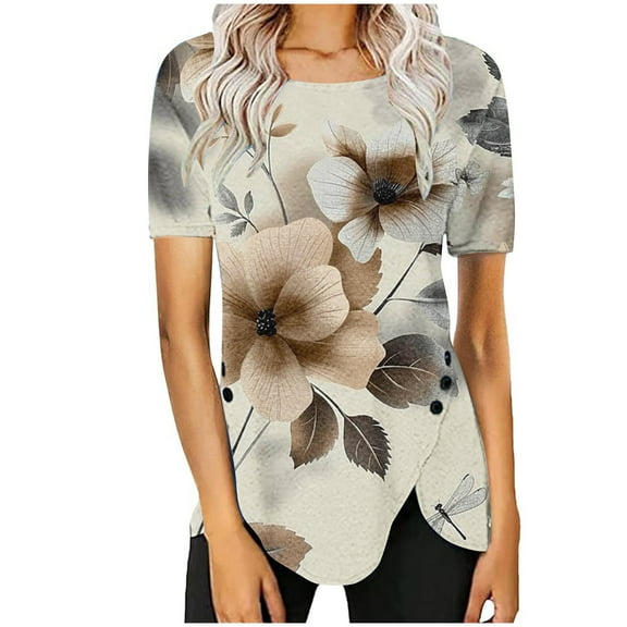Womens Summer Tops Casual Short Sleeve Off The Shoulder Tops Summer Workout Tshirts Shirts Long Blouses Dressy Casual Casual Plus