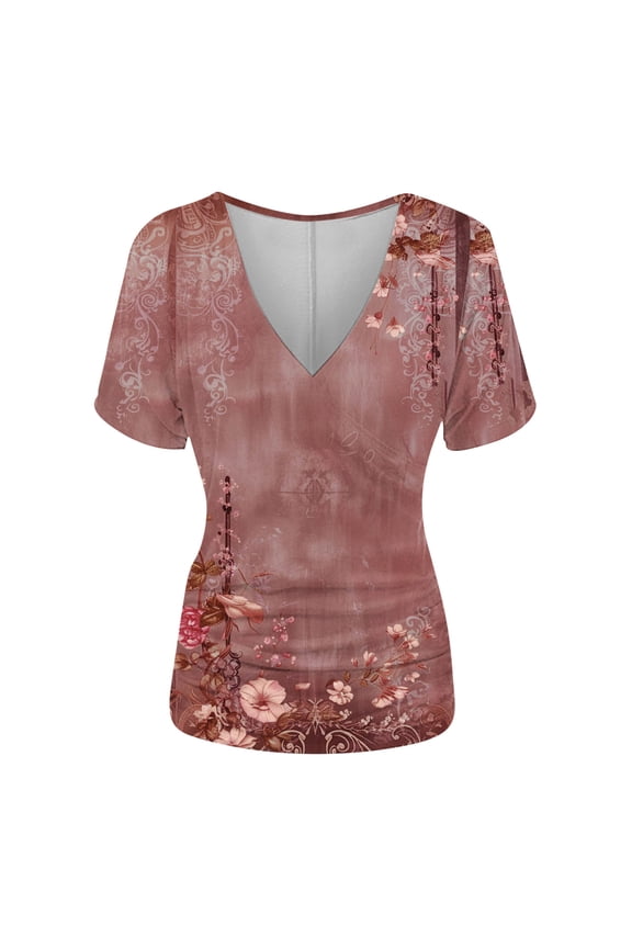 Womens Summer Tops Casual Short Sleeve Tops Dressy Casual Plus Size Fitted Tshirts Shirts Peasant Blouses Xs